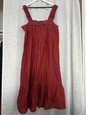 H&M Deep Rust Lace-Trim Midi Dress